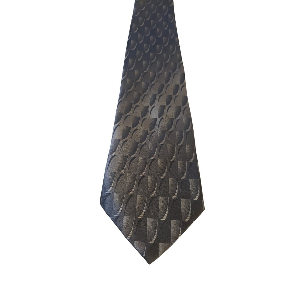 David‎ Taylor Designer Polyester Tie Gray Geometric Necktie Made in USA Business